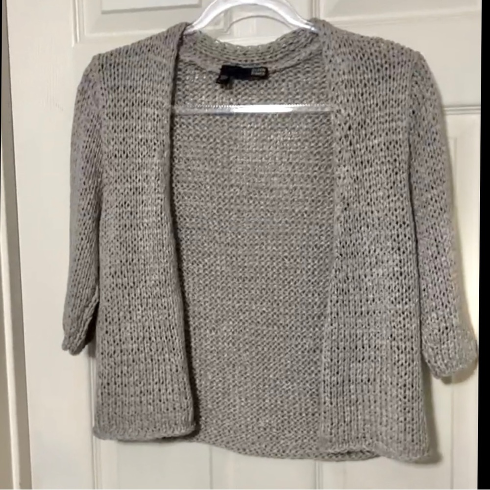 Eileen Fisher | Woven Viscose Blend Lightweight Cardigan Sweater in Light Gray